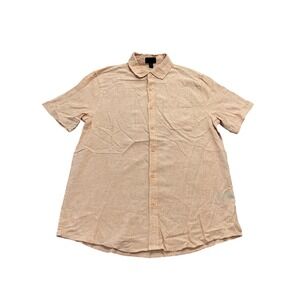 Magaschoni Man Peach Orange Short Sleeve Button Up Shirt Mens Size Medium M